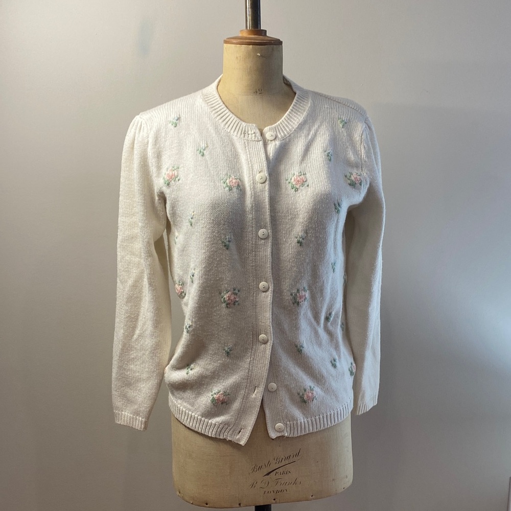 ✨ Vintage SABLE Angora Blend Cottagecore Rosebud Cardigan – Ivory Knit